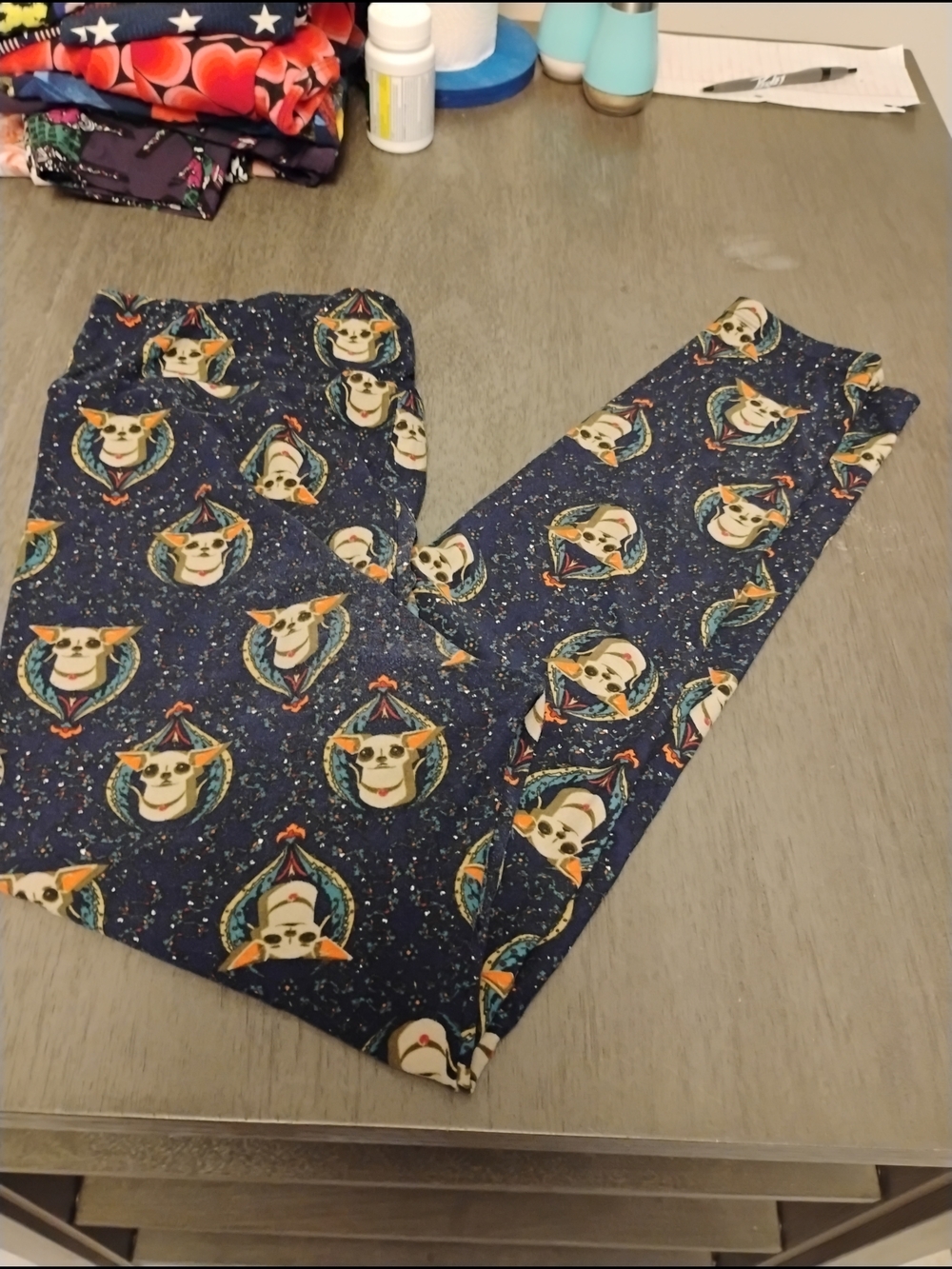 LuLaRoe Navy Leggings with Pug Space Print